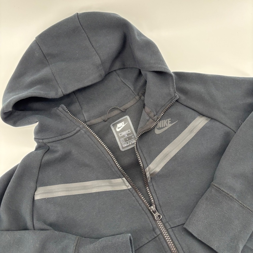 Nike Tech Fleece Hoodie Kids Large Black‎ Excellent Loose Fit Full Zip Jacket